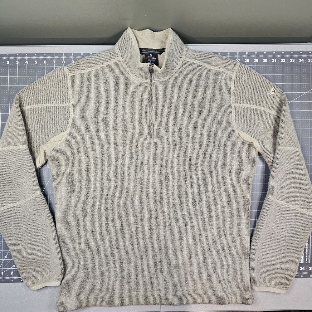 Kuhl Thor 1/4 Zip Sweater Large Beige Thermokore Alfpaca Wool Preppy Outdoors